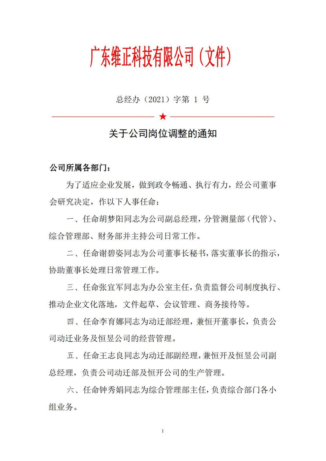 廣東維正科技有限公司  關于公司崗位調整的通知_00.jpg